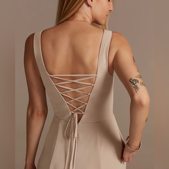 NWT David’s Bridal chiffon squared tank lace up bridesmaid dress - Picture 8 of 8